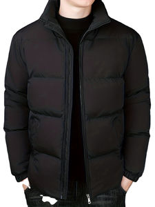 Abrigo acolchado informal para hombre, cortavientos con bolsillo con cremallera, decoración con patrón de cuello levantado, chaqueta acolchada de burbujas corta para invierno 2025 - Product Image 3