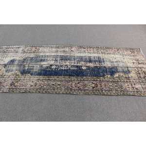 Alfombra de 3.3x8.4 pies, Alfombra Turca, Alfombra Floral de Lana Azul Vintage - Product Image 2