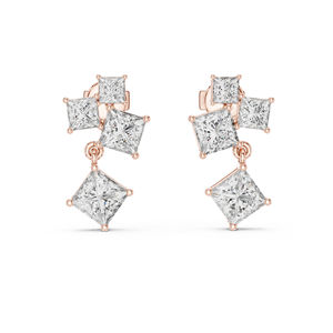 Pendientes de Diamantes Cultivados en Laboratorio con Corte Princesa para Mujer, en Oro Blanco de 14K, Minimalistas, de Lujo, Certificados, Elegantes para Uso Diario - Product Image 4