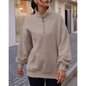 Haute Qualité Surdimensionné Femmes Hoodies Quarter Zip Pull avec Poches Demi Zip Pull Automne Hiver Vêtements Imprimé Technics - Product Image 3