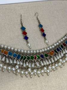 Conjunto de Collar y Aretes de Latón Oxidado Multicolor, Estilo Afgano, Collar Tradicional Indio con Perlas de Imitación para Fiesta - Product Image 2