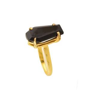 Top Vente 10x17mm Naturel Noir Onyx Gemme Minimaliste Plaqué Or 925 En Argent Sterling Cercueil Forme Anneau pour Femmes Prong - Product Image 6