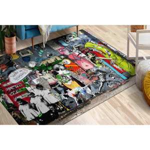 Tapis imprimé : Abstrait, moderne, personnalisé, graffiti Banksy, décoratif, tendance, avec poils doux - Product Image 2
