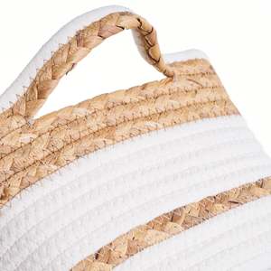 Panier de rangement vintage pour la cuisine, en coton cousu, en jacinthe d'eau, design en zigzag, écologique, fait à la main, organisation de la maison, vêtements - Product Image 3