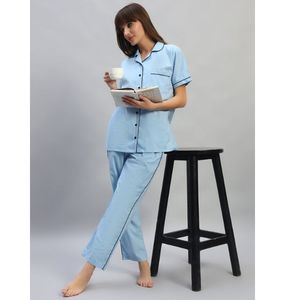 Conjunto de Pijama de Camiseta Corta Floral de Algodón Premium para Mujer |   Verano |   Diseño de Abertura |   Botón |   Patrón |   Tela Transpirable |   Casual - Product Image 1