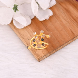 Bague en argent sterling massif 925 fumé et cristal avec pierres précieuses faites à la main Boho Designer Anniversaire Cadeau Bijoux plaqués or jaune - Product Image 6