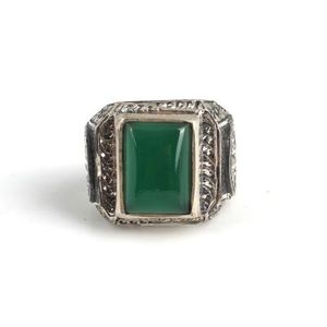 Anillo de Plata de Ley 925 para Hombre con Incrustaciones de Ágata Verde en Forma de Pluma, Anillo con Bisel para Uso Diario, Anillo con Piedra de Coral - Product Image 3