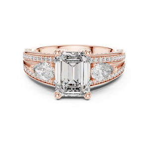 Anillo de Diamantes para Mujer en Oro Amarillo de 14K - Diamantes de Corte Esmeralda, Pera y Redondo |   Anillo de Aniversario |   Diamante Cultivado Nuevo - Product Image 2