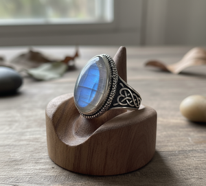 Anillo de piedras preciosas de piedra lunar chapado en oro rosa y rodio personalizado, banda de moda para bodas y fiestas, joyería de regalo de piedra Natural - Product Image 5