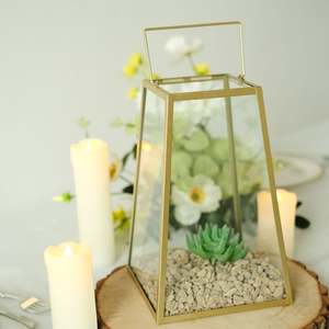 Hot Selling Home, Events and Weddings Decorative Gold Metal Framed <b>Glass</b> <b>Candle</b> <b>Holder</b> Lantern - Product Image 6
