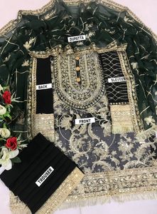 ชุดผู้หญิงสีดำพร้อมผ้าพันคอสีเขียวชุดสุภาพสตรีปากีสถานและอินเดียขายดีในฤดูใบไม้ร่วง - Product Image 5