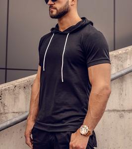 T-shirt à capuche à manches courtes avec logo personnalisé pour hommes, col rond, motif imprimé, manches courtes, design uni, vente en gros - Product Image 6