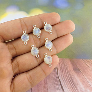 Conector de bisel de piedras preciosas, piedra lunar de arcoíris, Gema chapada en plata, bisel de Plata de Ley 925 - Product Image 3