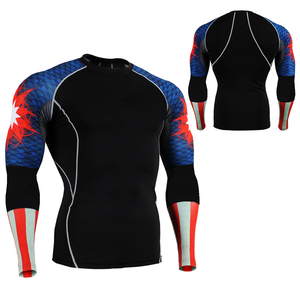 Adult <b>Men's</b> Polyester Made Compression Shirts Sublimation <b>Arms</b> Long <b>Sleeve</b> Comfortable Compression Fitness Rash Guard - Product Image 3