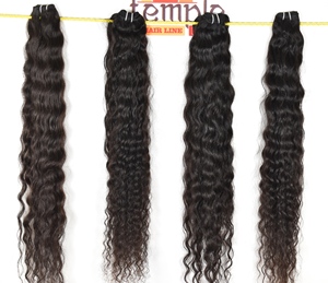 Cabello humano indio 100% barato crudo Natural Color negro onda del cuerpo cutícula alineada mechones Temple máquina doble trama onda profunda - Product Image 4