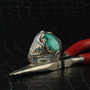 Wholesale Azuris 925 Sterling Silver Men's <b>Ring</b> Ottoman Style From Turkey Naturel <b>Aqeeq</b> Stone Fashion VALKH1051 - Product Image 1