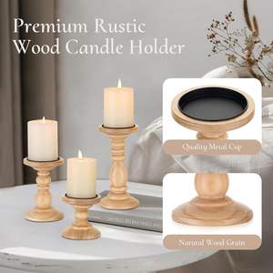 Portavelas: Candelabro Rústico de Madera Decoración Rústica de Otoño Centro de Mesa Marrón Desgastado para Mesas, Repisas y Comedor - Product Image 2