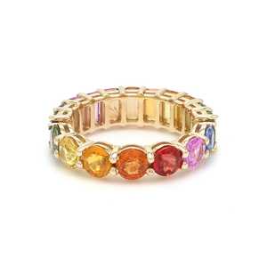 Anillos de Eternidad Exclusivos y Elegantes con Diseño de Tendencia 2025, Oro Puro de 14k, Zafiro Arcoíris Natural, Corte Medio Esmeralda y Medio Redondo - Product Image 2