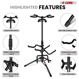 5 Core <b>Guitar</b> Stand Adjustable Triple <b>Guitars</b> Stands Floor w Neck Holder for Acoustic Electric Bass - Product Image 4