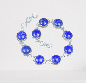 Lapis Lazuli Gemstone Solid Round Shape Handmade Sterling Silver Tennis <b>Bracelet</b> <b>Gold</b> Plated Gift Jewelry - Product Image 1