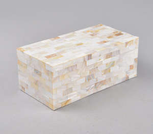 กล่องเก็บของตกแต่งฝังมุกเปล่งประกายสีขาวระยิบระยับ งานฝีมือสุดหรู ประดับด้วยโมเสกเปลือกหอยสีขาว - Product Image 6