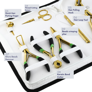 Kit d'outils d'extension de cheveux professionnels pince d'extension de cheveux clips de sectionnement aiguilles incurvées perle crochet outil d'enfilage ciseaux - Product Image 4