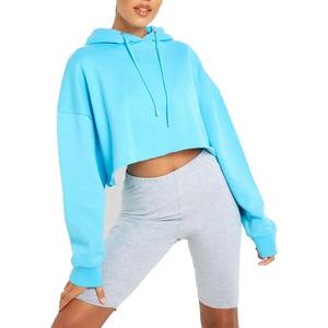 Sweat à capuche surdimensionné doux en coton pour femmes en gros coupe ajustée personnalisé haut court sweats à capuche couleurs unies hiver éponge imprimé - Product Image 1