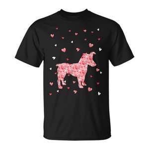 Camiseta de San Valentín con Corazones para Amantes de los Perros Jack Russell Terrier, Manga Corta, Cuello Redondo, Unisex, para Adultos, Promocional - Product Image 1