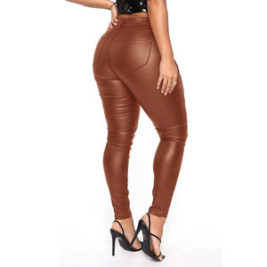 Nouveau design tendance, pantalon en cuir pour femme de haute qualité, style fermeture éclair, poches, taille haute, collants extensibles, pantalon en cuir pour femme - Product Image 5