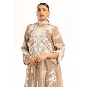 Traje de Verano Bordado en Voile Suizo Marrón para Mujer - Product Image 2