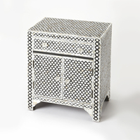 Table de chevet ronde de style américain en os incrusté de nacre, faite à la main, 2 tiroirs, meubles de luxe, artisanat indien Arif