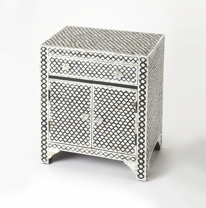 Table de chevet en incrustation d'os faite à la main avec 2 tiroirs, nacre, fabricant de meubles de luxe pour la maison en Inde par Arif Handicrafts - Product Image 4