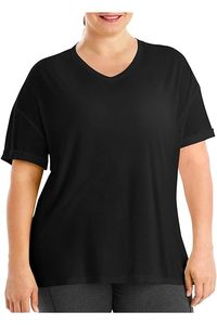 T-shirt décontracté pour femmes grandes tailles, été, 100% coton, col en V, manches courtes - Product Image 4