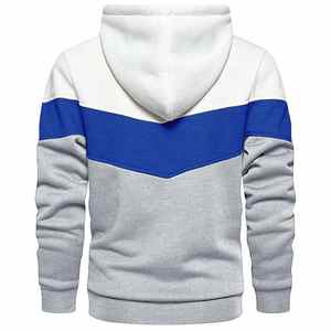 Sweat à capuche color block blanc, bleu et gris pour homme, mode d'hiver, pull à capuche, manches longues, tissu en polaire doux, décontracté - Product Image 3