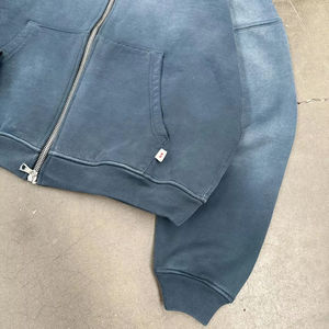 Sweat à capuche personnalisé 100% coton à fermeture éclair Double fermeture éclair Vintage lavé 400gsm ourlet court lavage à l'acide à capuche pour hommes - Product Image 4