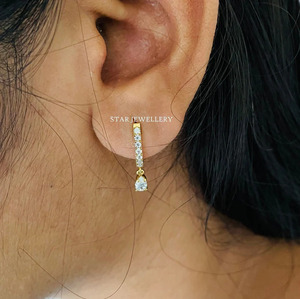 14K <b>Solid</b> <b>Gold</b> Pear Drop Natural Diamond <b>Huggie</b> Earring Fine Jewelry. - Product Image 3