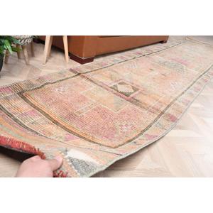 2.8x13.3 ft Rug, Turkish Rug, Vintage <b>Brown</b> <b>Wool</b> Patchwork Rug - Product Image 2