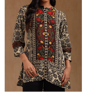 Kurta กับกางเกงทรงหลวมสีดำสีเบจเสื้อผ้าอินเดียและปากีสถานสำหรับผู้หญิง - Product Image 1