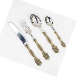 Ensemble de 4 couverts cuillère fourchette en acier inoxydable poignée design utilisés dans la cuisine table maison mariage couleur argent plaqué - Product Image 5