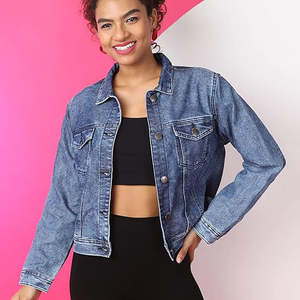 แจ็คเก็ตยีนส์ผู้หญิงสำหรับฤดูหนาว สีพื้น ล้างสีแล้ว ติดกระดุมด้านหน้า ระบายอากาศได้ดี เป็นมิตรกับสิ่งแวดล้อม ผลิตจากผ้าฝ้าย คุณภาพพรีเมียม แขนยาว สไตล์ลำลอง - Product Image 2