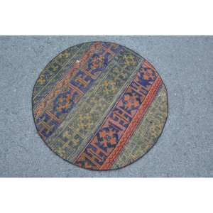 <b>Vintage</b> Turkish 3x3ft Area <b>Rug</b> Red & Yellow Classic Style Boho Flat Weave Wool with Latex Backing for Living Room Decorations - Product Image 4