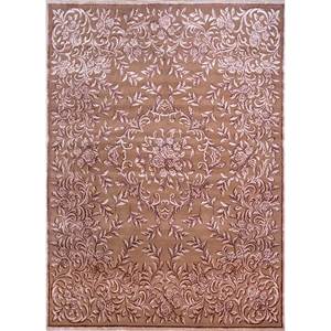Aurora Hand Knotted <b>Wool</b> Bamboo Silk Rug Beige <b>Brown</b> Floral Abstract for Home Hallway Rectangle AKWB-1323 10mm for Teens - Product Image 1