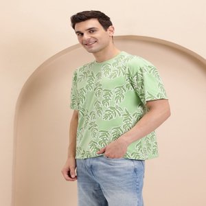 Camiseta de manga corta con hombros caídos y estampado gráfico verde, camiseta de ajuste relajado, ropa de hombre hecha en la India - Product Image 4