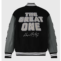 Veste bomber universitaire Gretzky OVO Great One, vintage, entièrement boutonnée, corps en laine, manches en cuir véritable, taille plus, tricotée
