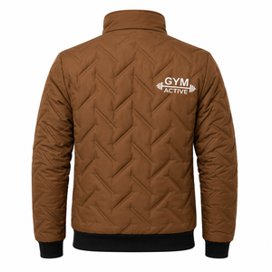 Veste bomber matelassée en polaire coupe-vent marron pour homme, col montant, hiver, décontractée, streetwear, logo personnalisé - Product Image 5
