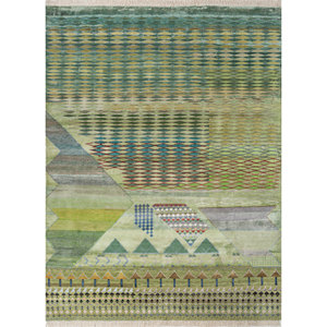 Freedom Manchaha Green Hand Knotted Wool & Bamboo Silk <b>Rug</b> Geometric Pattern for Home Use-Les-8320 - Product Image 1
