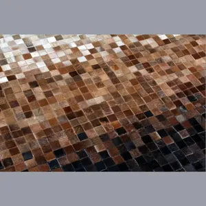 Tapis rectangulaire fin en patchwork de cuir naturel fait main avec poils, pour la maison, le salon, la chambre, le couloir, nettoyage localisé - Product Image 2