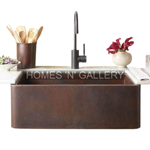 Handwork Embossed Copper Front Apron Single Bowl Hammered <b>Kitchen</b> Copper <b>Sinks</b> Copper Farmhouse <b>Kitchen</b> <b>Sink</b> for Luxury - Product Image 1