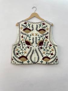 Gilet court unisexe 100% coton fait à la main hiver broderie florale gilet-veste Boho Hippie Suzani pour femmes - Product Image 5