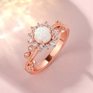 Jeulia Vintage <b>Opal</b> Rose Gold Plated Sterling <b>Silver</b> Engagement <b>Ring</b> - Product Image 6